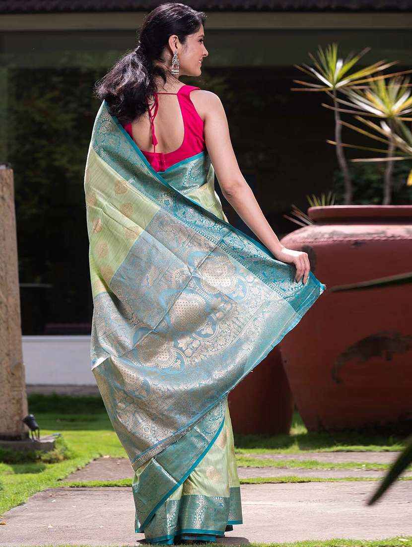 women green banarasi saree with blouse - 21318614 -  Standard Image - 1