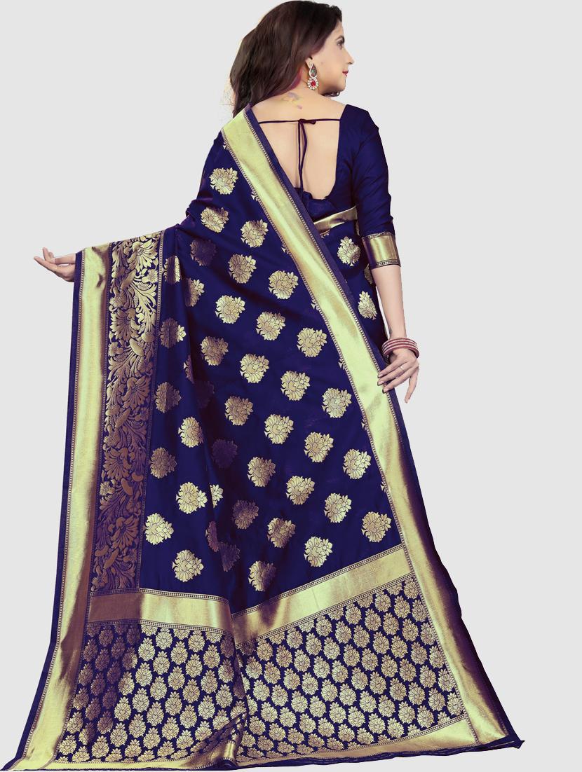 women dark blue banarasi saree with blouse - 21318622 -  Standard Image - 1