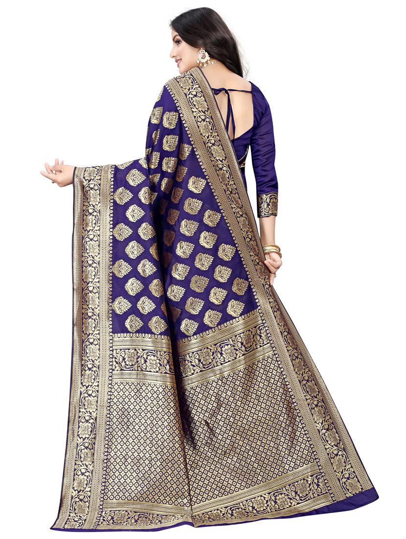 women dark blue banarasi saree with blouse - 21318632 - Standard Image - 1