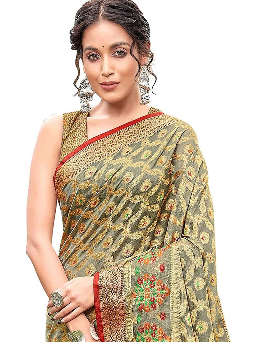 women grey banarasi saree with blouse - 21318655 -  Standard Image - 1