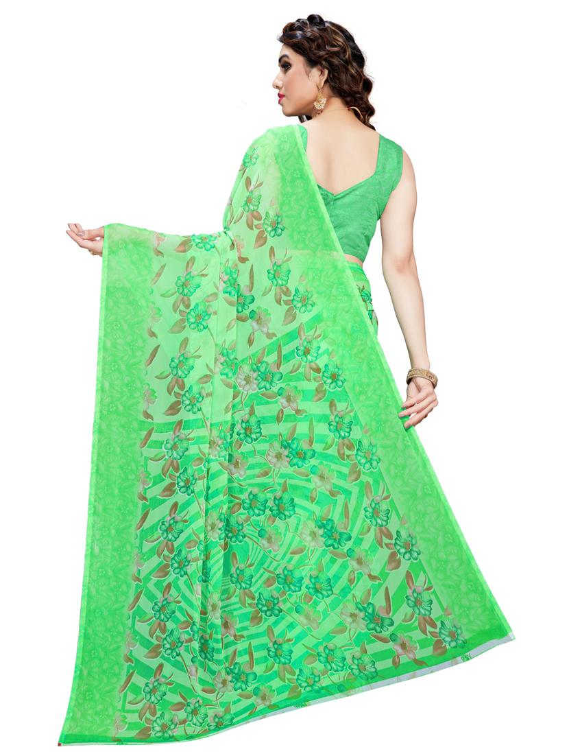women green printed saree with blouse - 21318660 -  Standard Image - 1