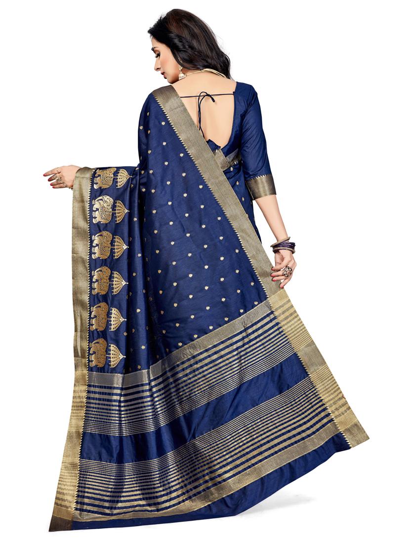 women dark blue kanjivaram saree with blouse - 21318674 -  Standard Image - 1