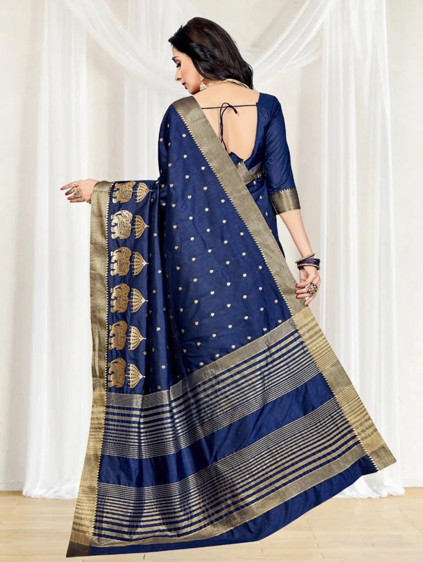 women dark blue banarasi saree with blouse - 21318675 - Standard Image - 1
