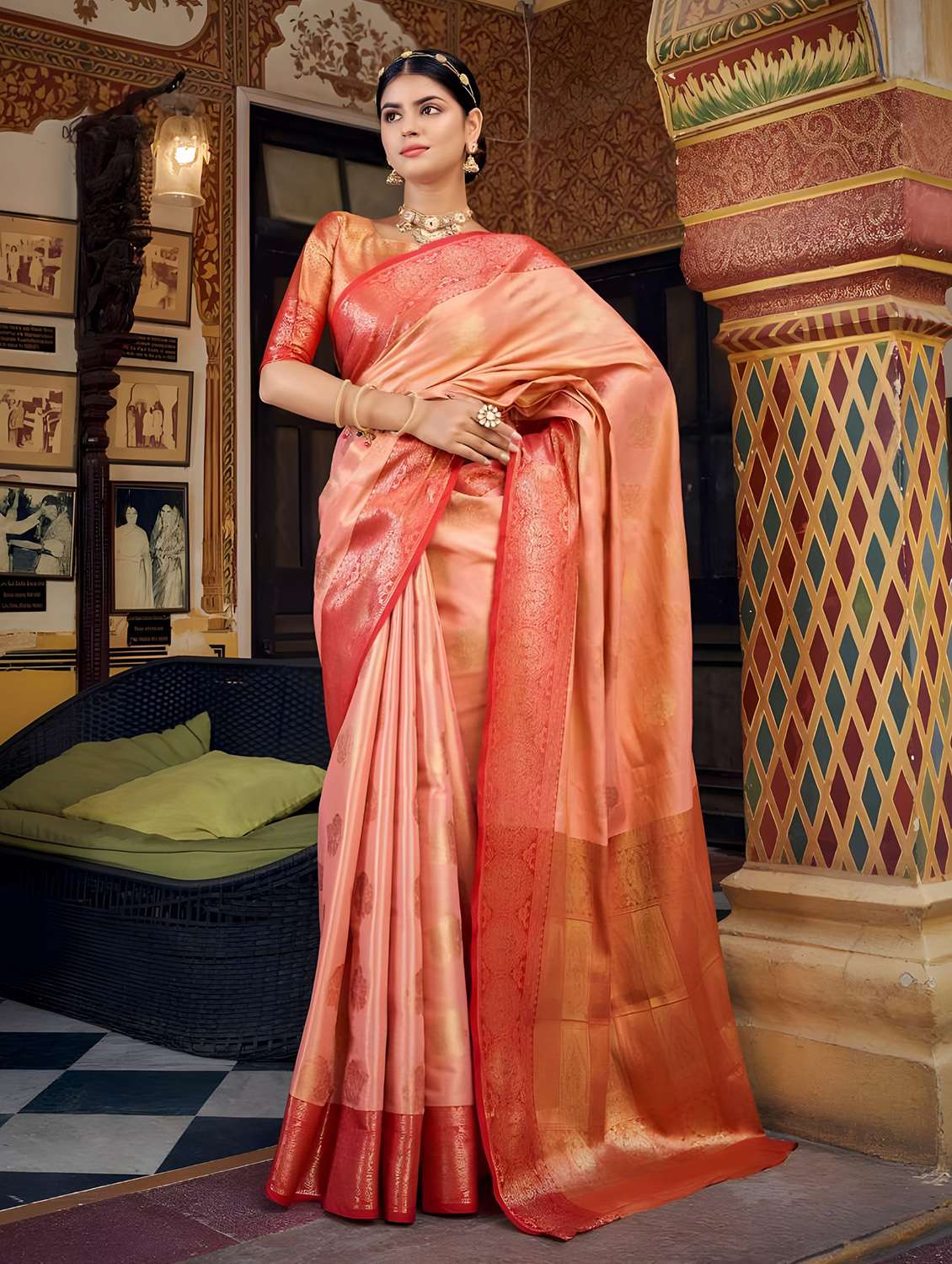 women jaquard work kanjivaram saree with blouse