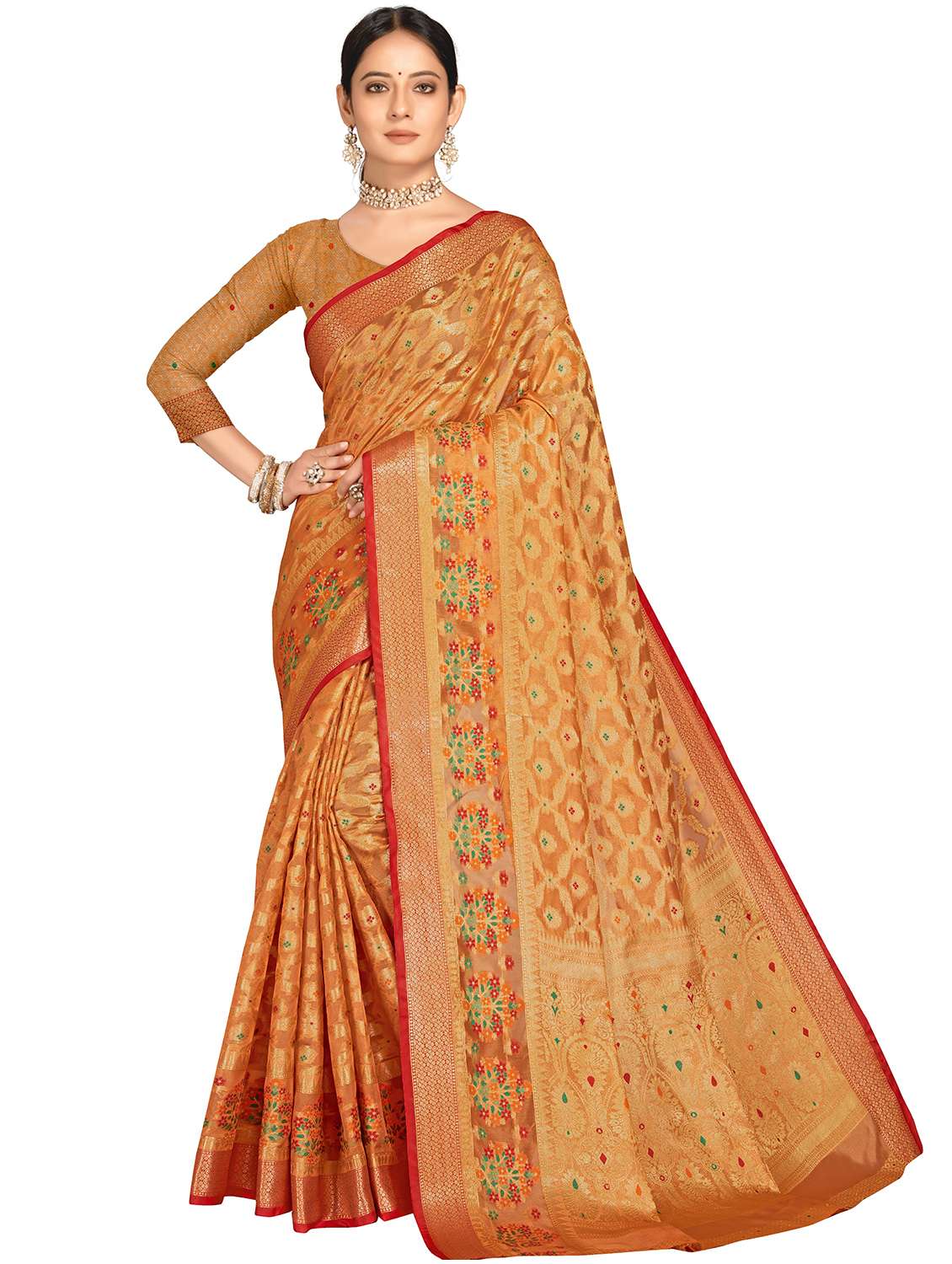 women self design zari work saree with blouse