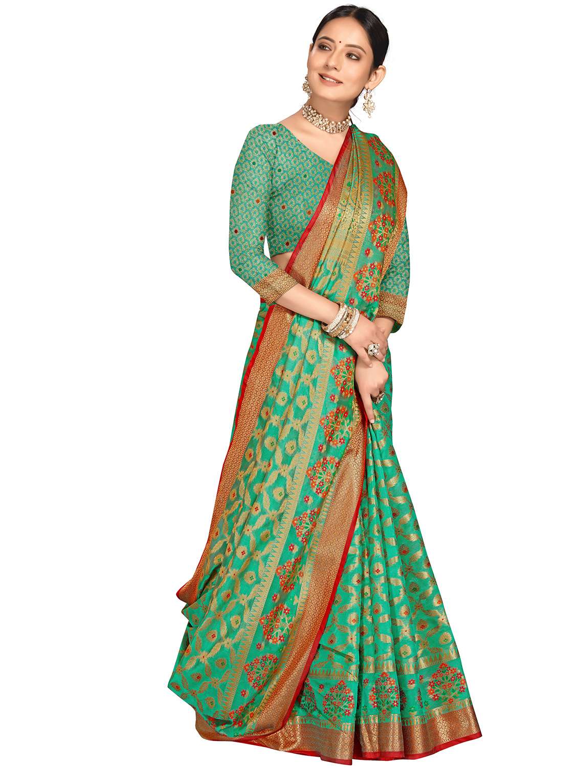 women self design banarasi saree with blouse