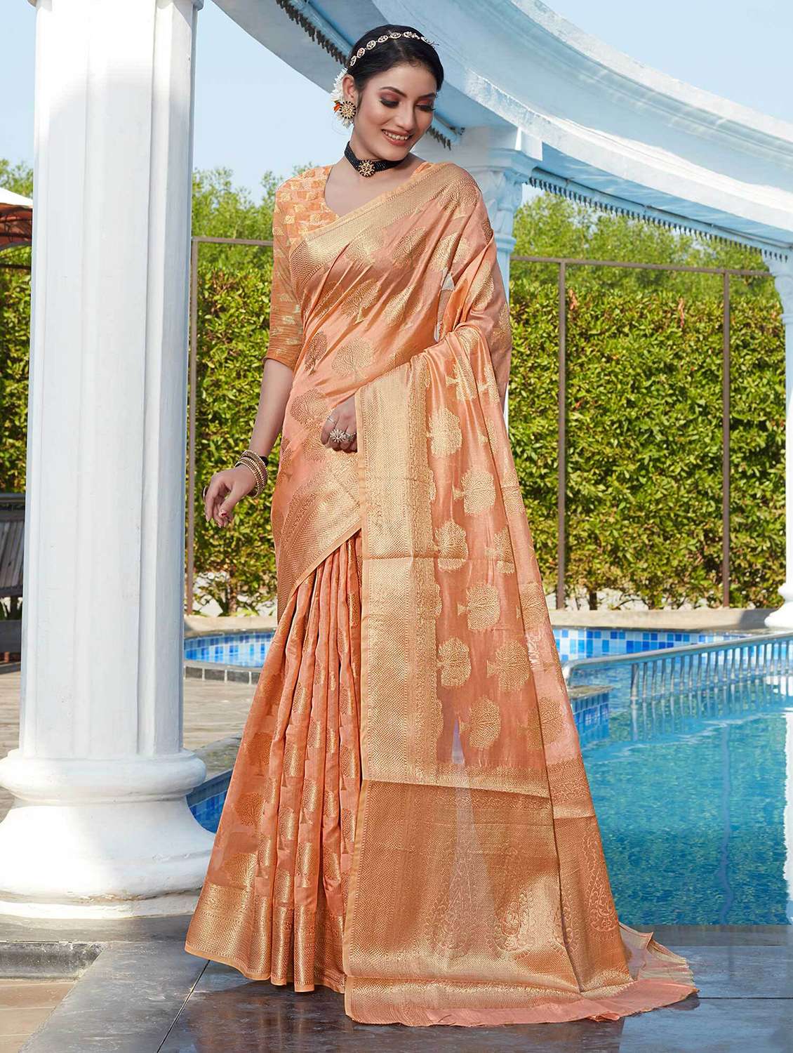 women self design zari work saree with blouse