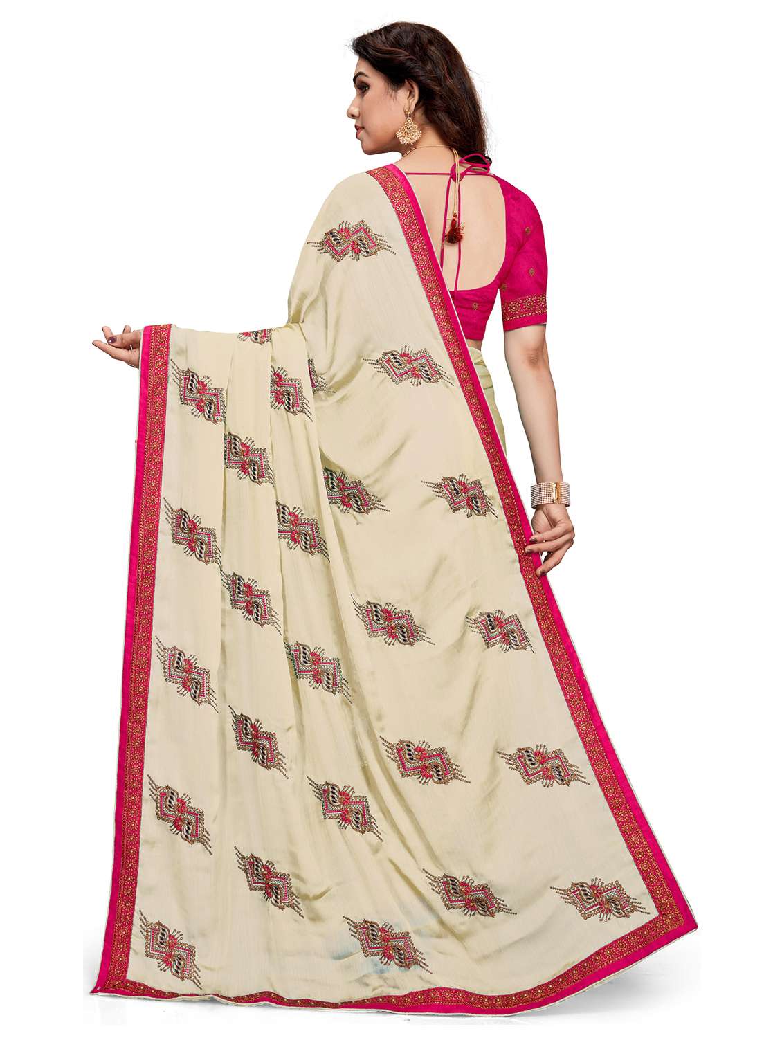 women cream embroidered saree with blouse - 21318870 -  Standard Image - 1