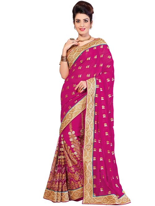 women pink embroidered saree with blouse - 21318883 - Standard Image - 0
