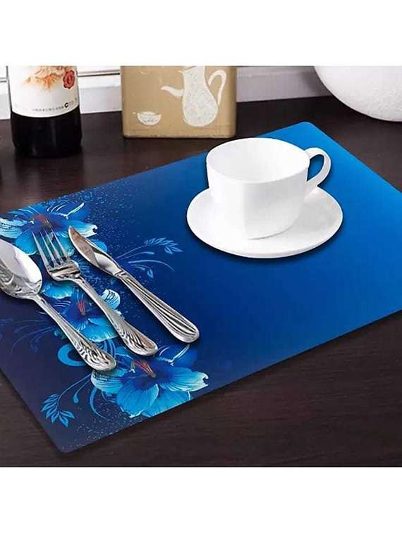 rectangular pack of 6 table placemat (blue , pvc) - 21319044 -  Standard Image - 1