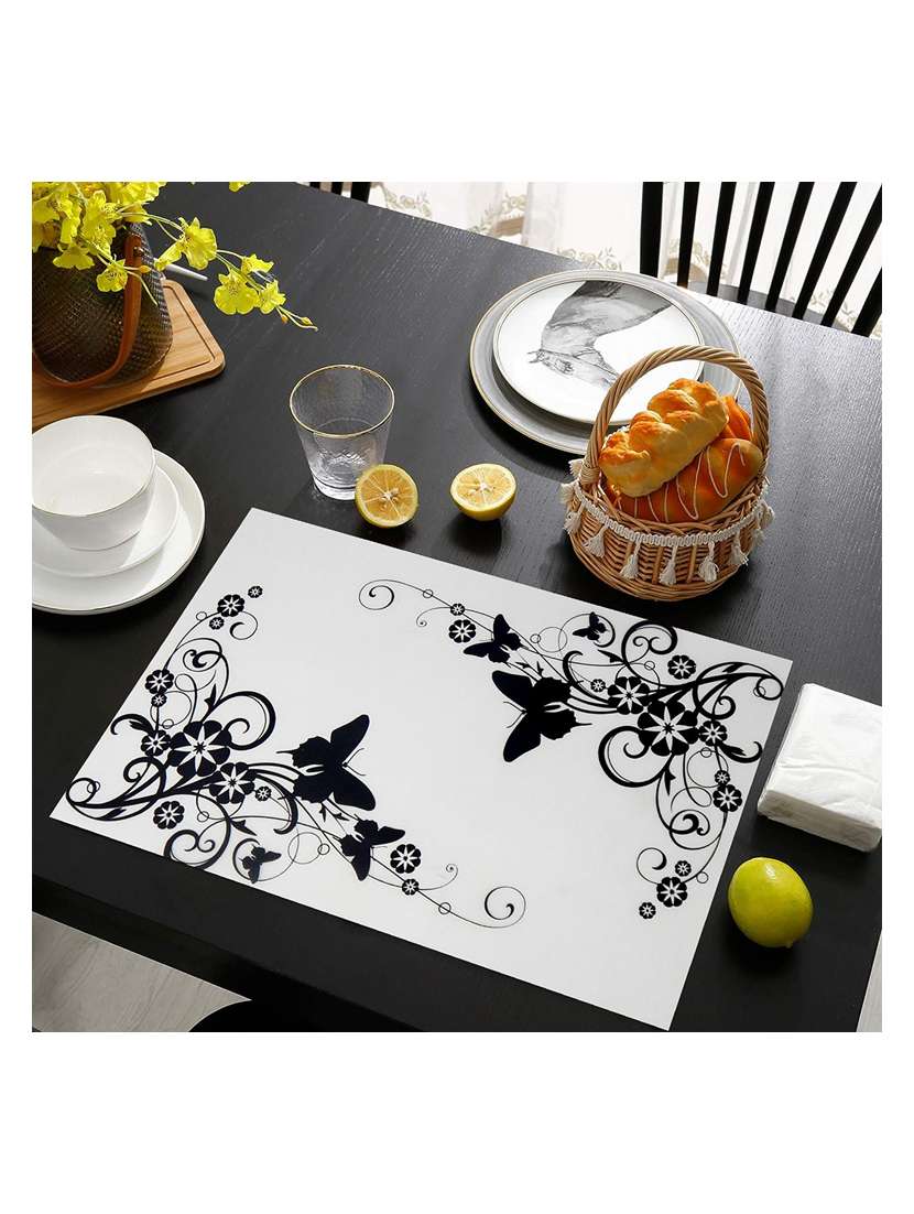 rectangular pack of 6 table placemat (white, black, pvc) - 21319081 -  Standard Image - 1