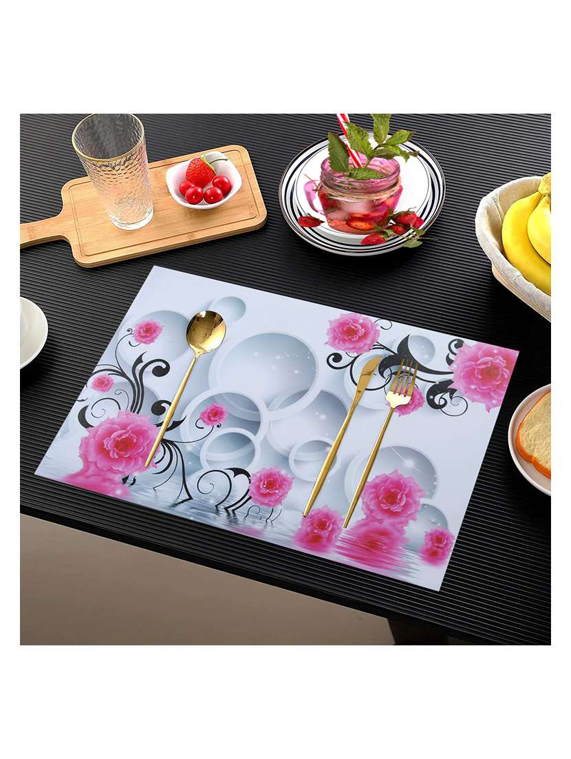 rectangular pack of 6 table placemat (pink, white, pvc) - 21319101 -  Standard Image - 1