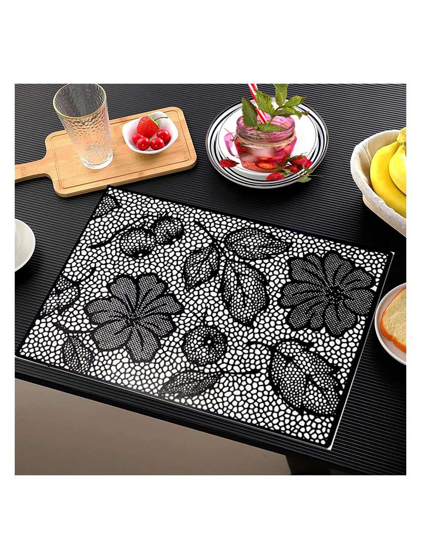 rectangular pack of 6 table placemat (black, pvc) - 21319106 -  Standard Image - 1