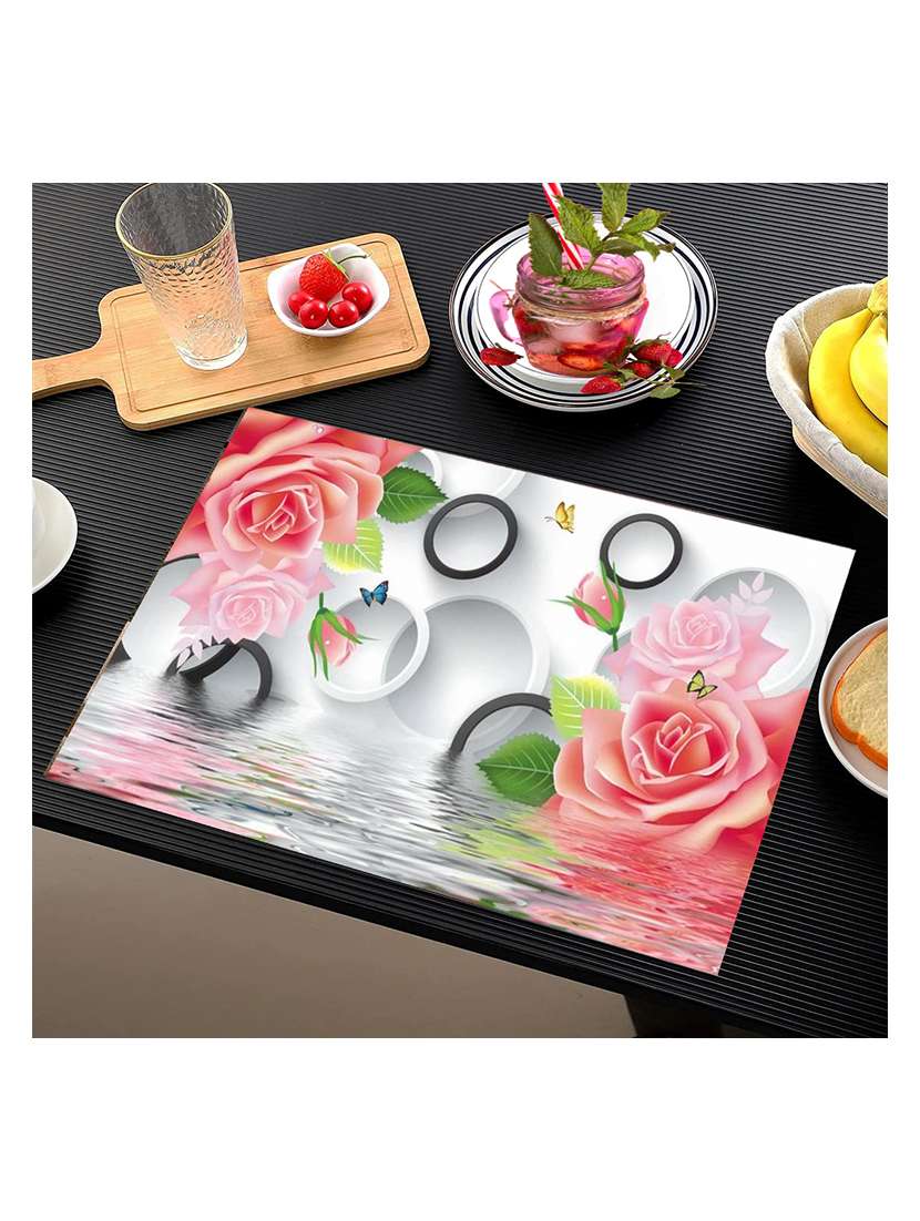 rectangular pack of 6 table placemat (pink, white, pvc) - 21319115 -  Standard Image - 1