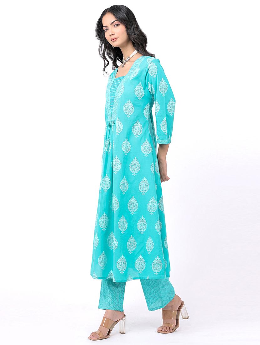 light blue cotton kurta pant set - 21320610 - Standard Image - 1