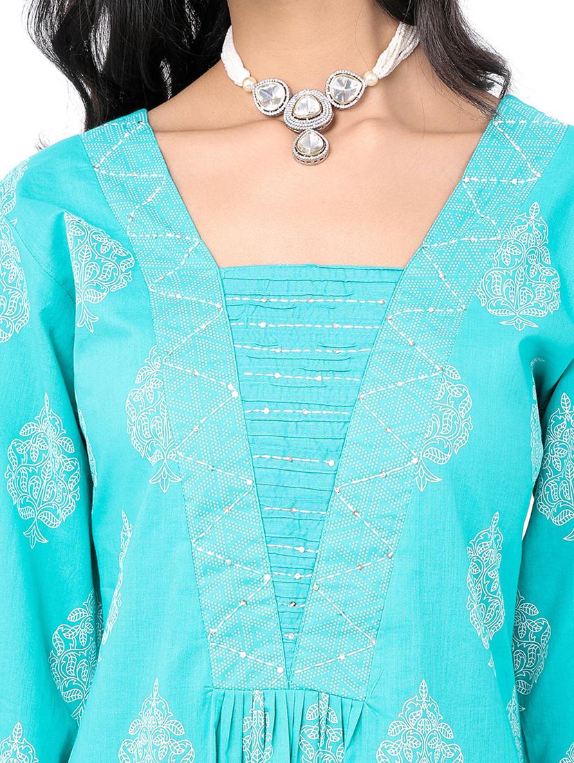 light blue cotton kurta pant set - 21320610 - Standard Image - 4