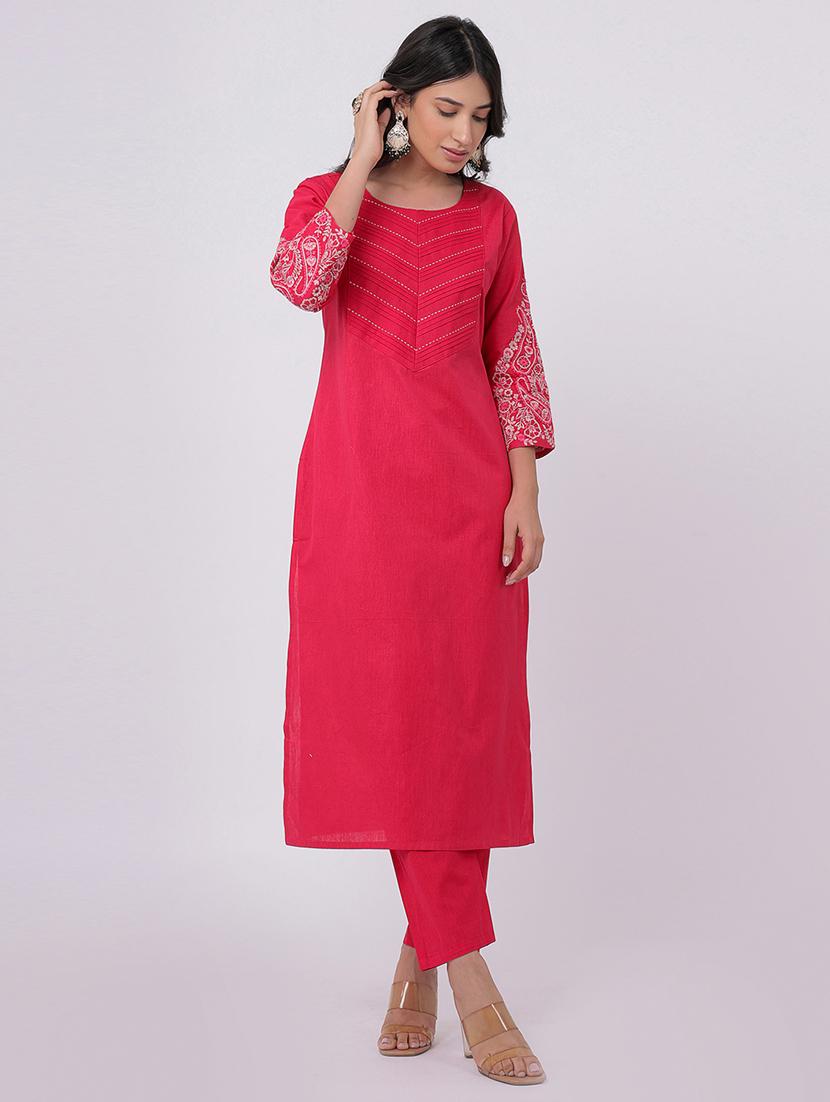 pink cotton kurta pant set - 21320621 - Standard Image - 1
