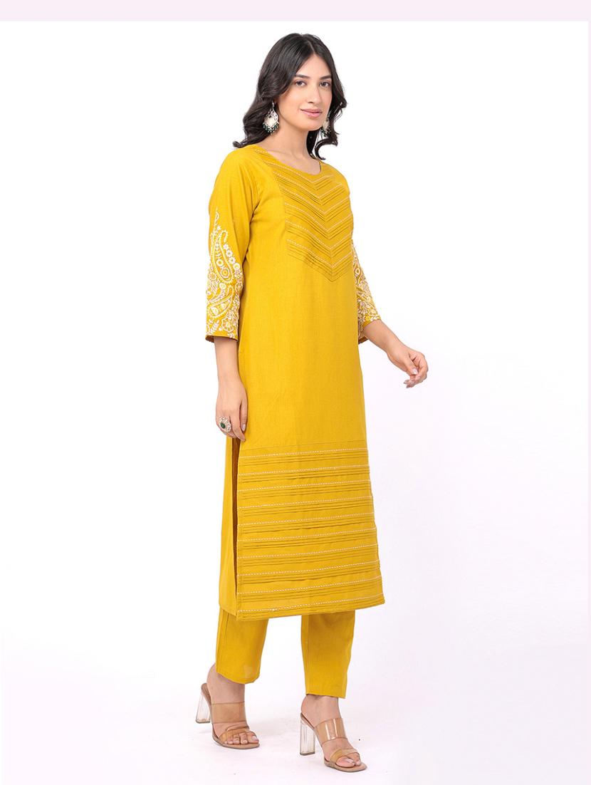 yellow cotton kurta pant set - 21320623 - Standard Image - 1