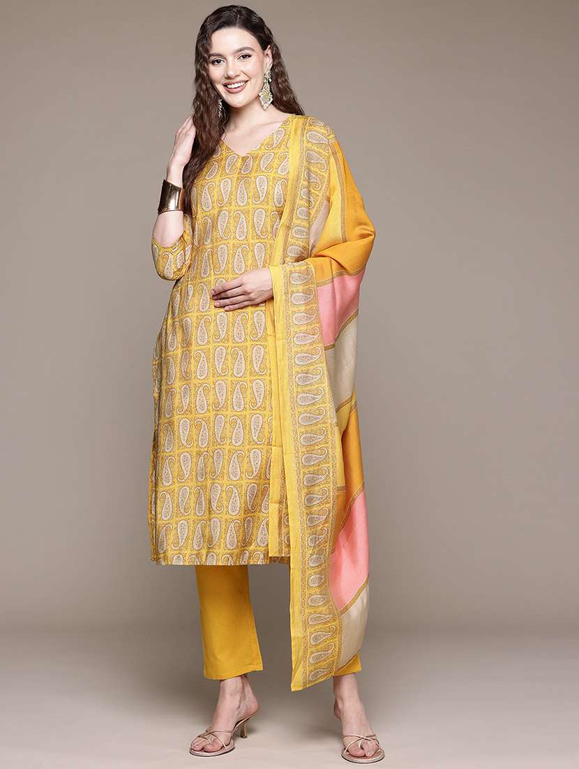women three quarter sleeve kurta pant with dupatta set