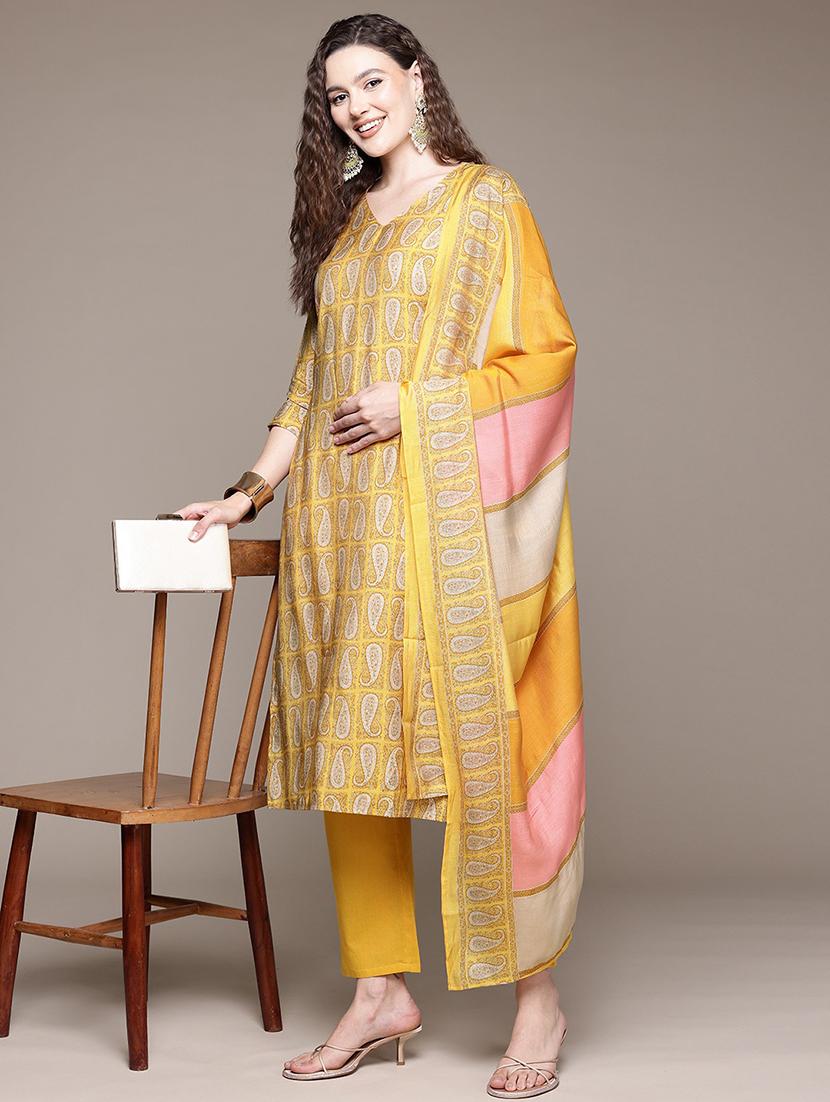 women three quarter sleeve kurta pant with dupatta set - 21320655 - Standard Image - 1