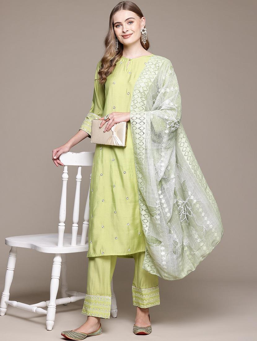 women three quarter sleeve kurta pant with dupatta set - 21320660 -  Standard Image - 1