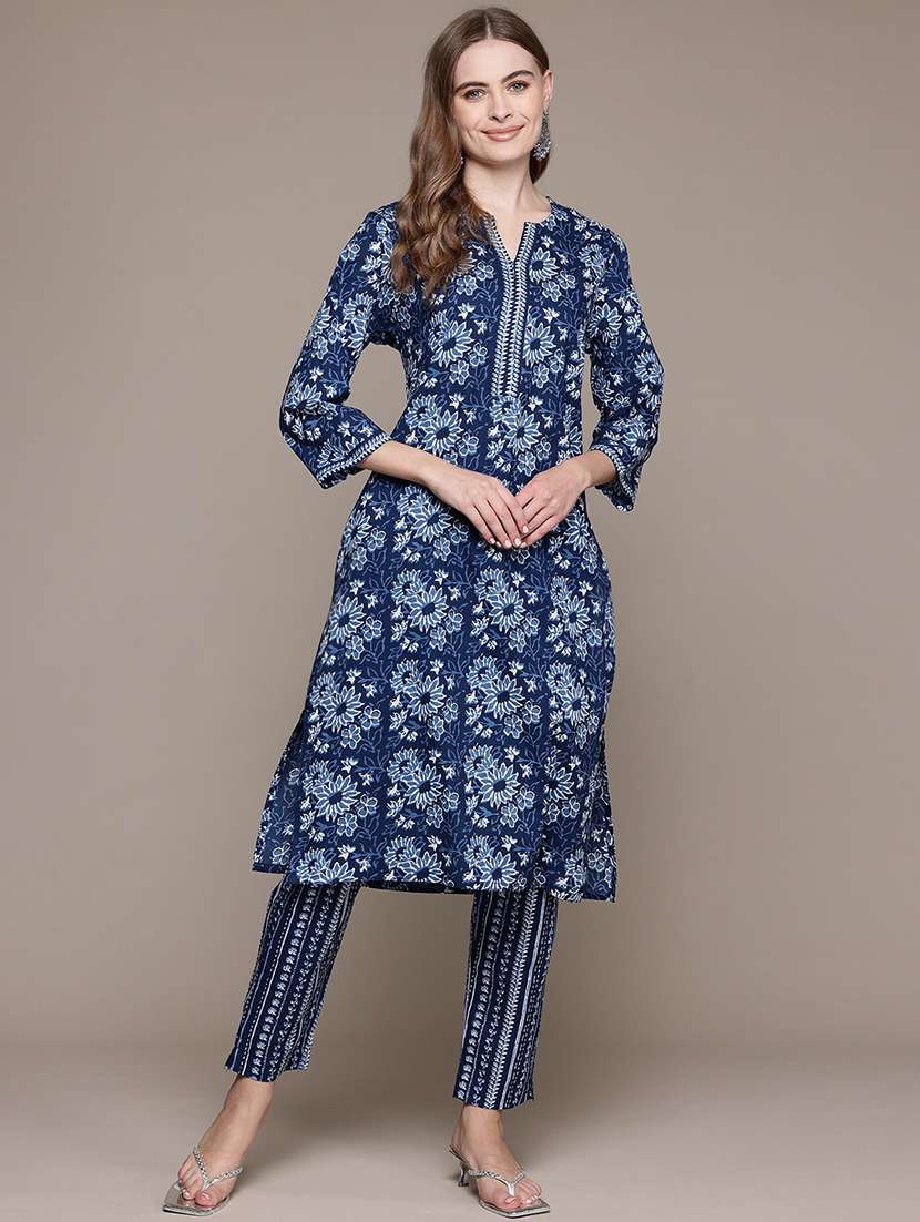 women floral printed notch neck kurta pant set - 21320696 -  Standard Image - 1
