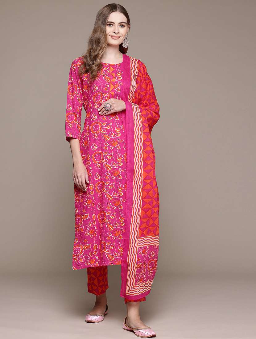 women three quarter sleeve kurta pant with dupatta set