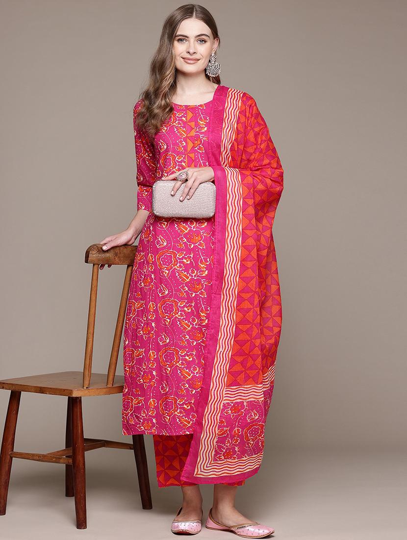 women three quarter sleeve kurta pant with dupatta set - 21320713 - Standard Image - 1