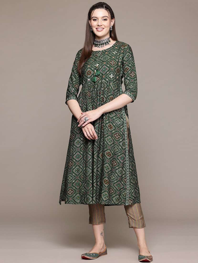 women bandhani printed notch neck kurta pant set - 21320731 -  Standard Image - 1