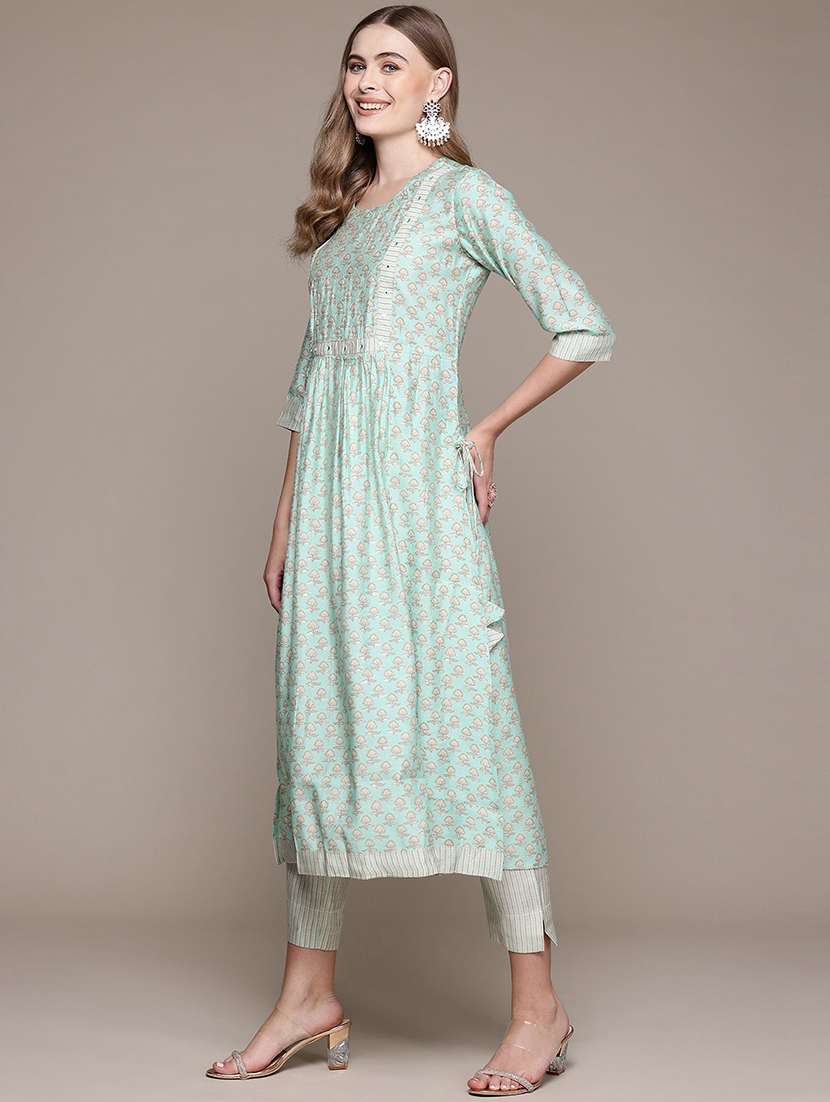 women printed round neck kurta pant set - 21320741 -  Standard Image - 1