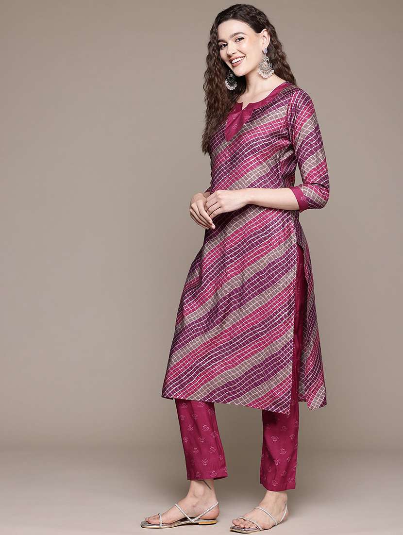 women printed notch neck kurta pant set - 21320744 -  Standard Image - 1