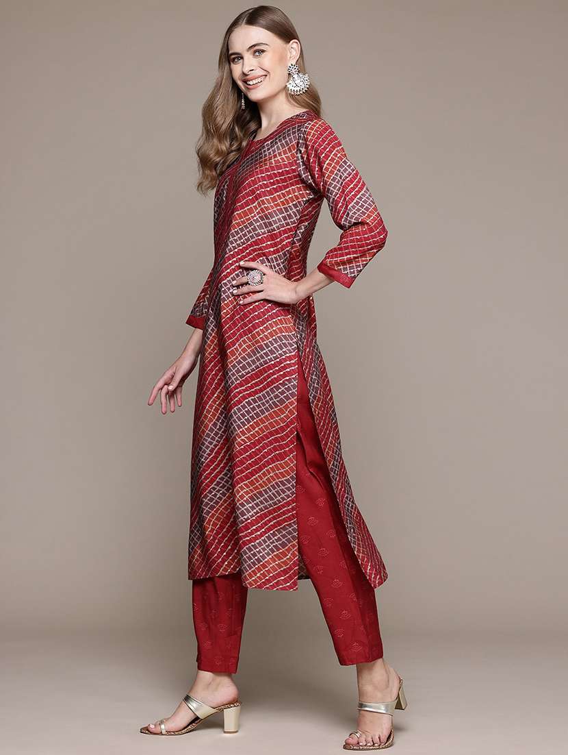 women printed round neck kurta pant set - 21320745 -  Standard Image - 1