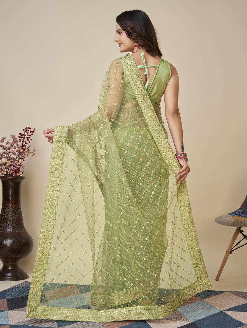 women green embroidered saree with blouse - 21320779 - Standard Image - 1