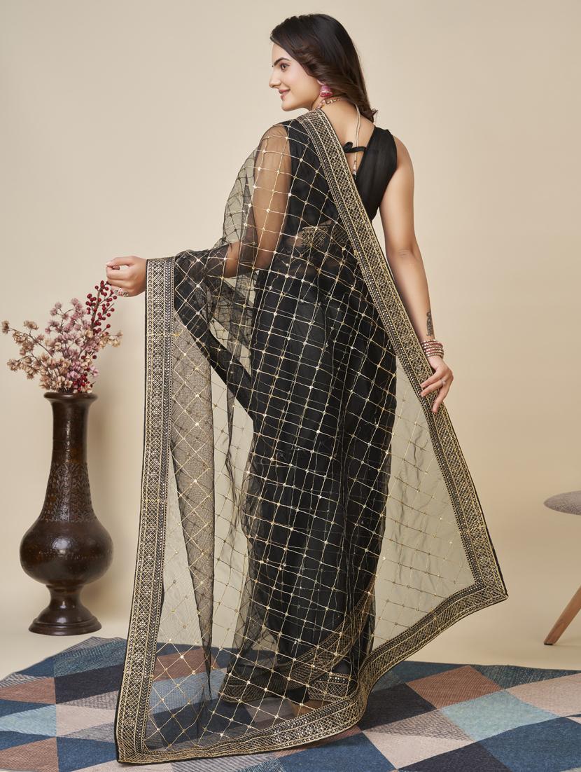 women black embroidered saree with blouse - 21320780 - Standard Image - 1