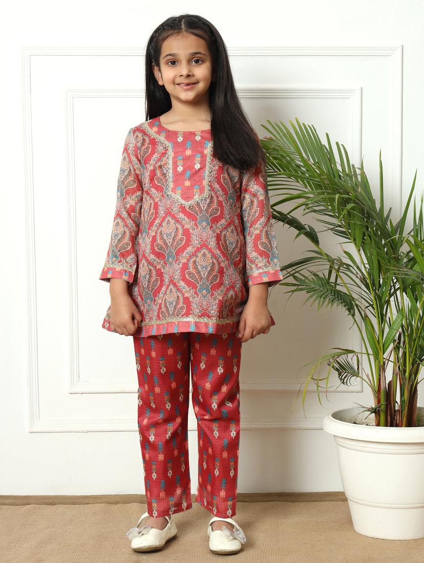 girls printed kurta palazzo suit set