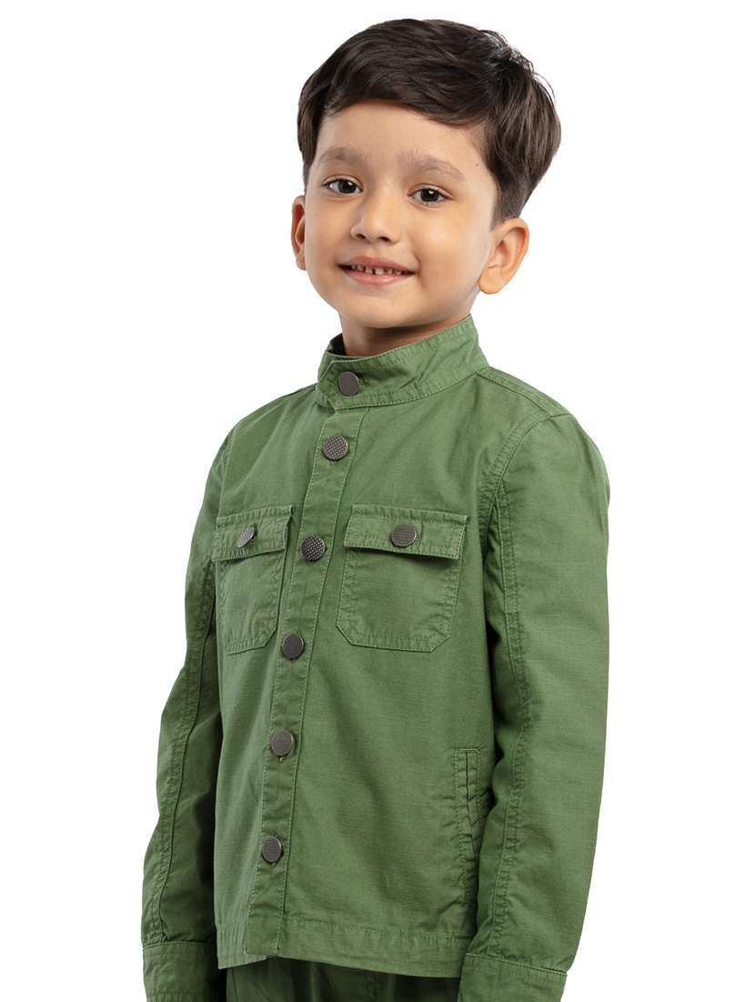 Green Solids Long Sleeves Jackets - 21322078 -  Standard Image - 1