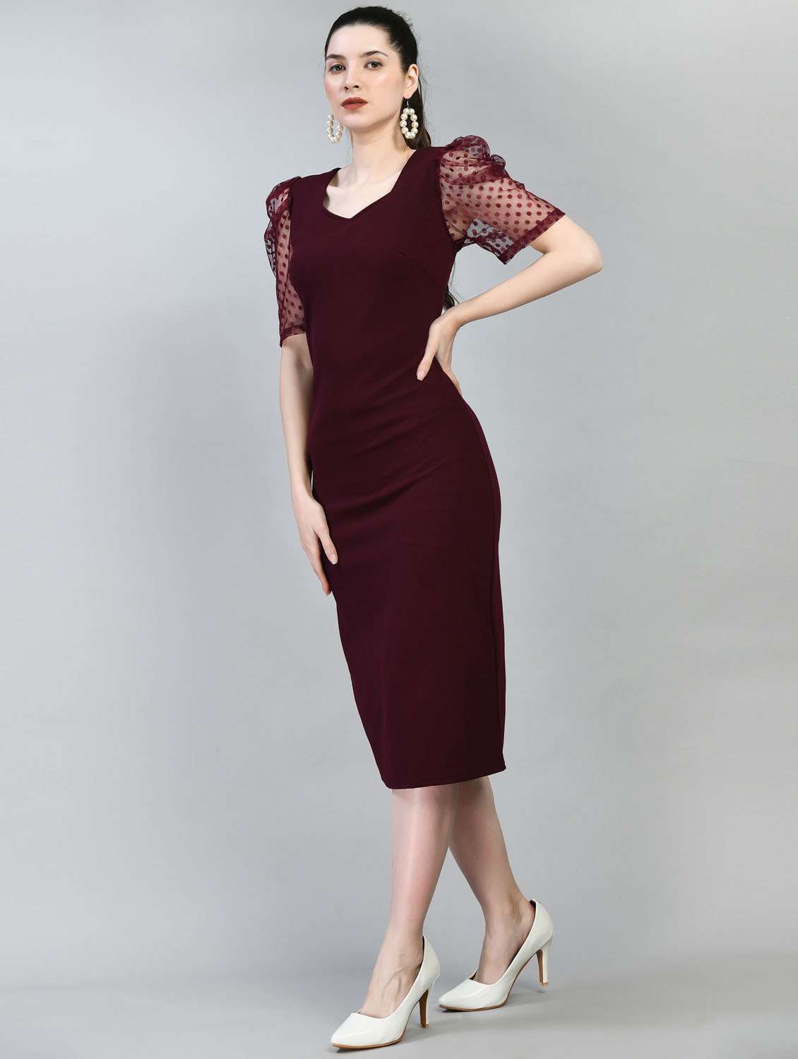 women burgundy cotton blend bodycon dress - 21322333 -  Standard Image - 1