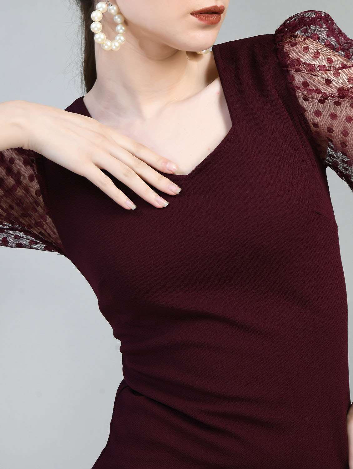 women burgundy cotton blend bodycon dress - 21322333 -  Standard Image - 4