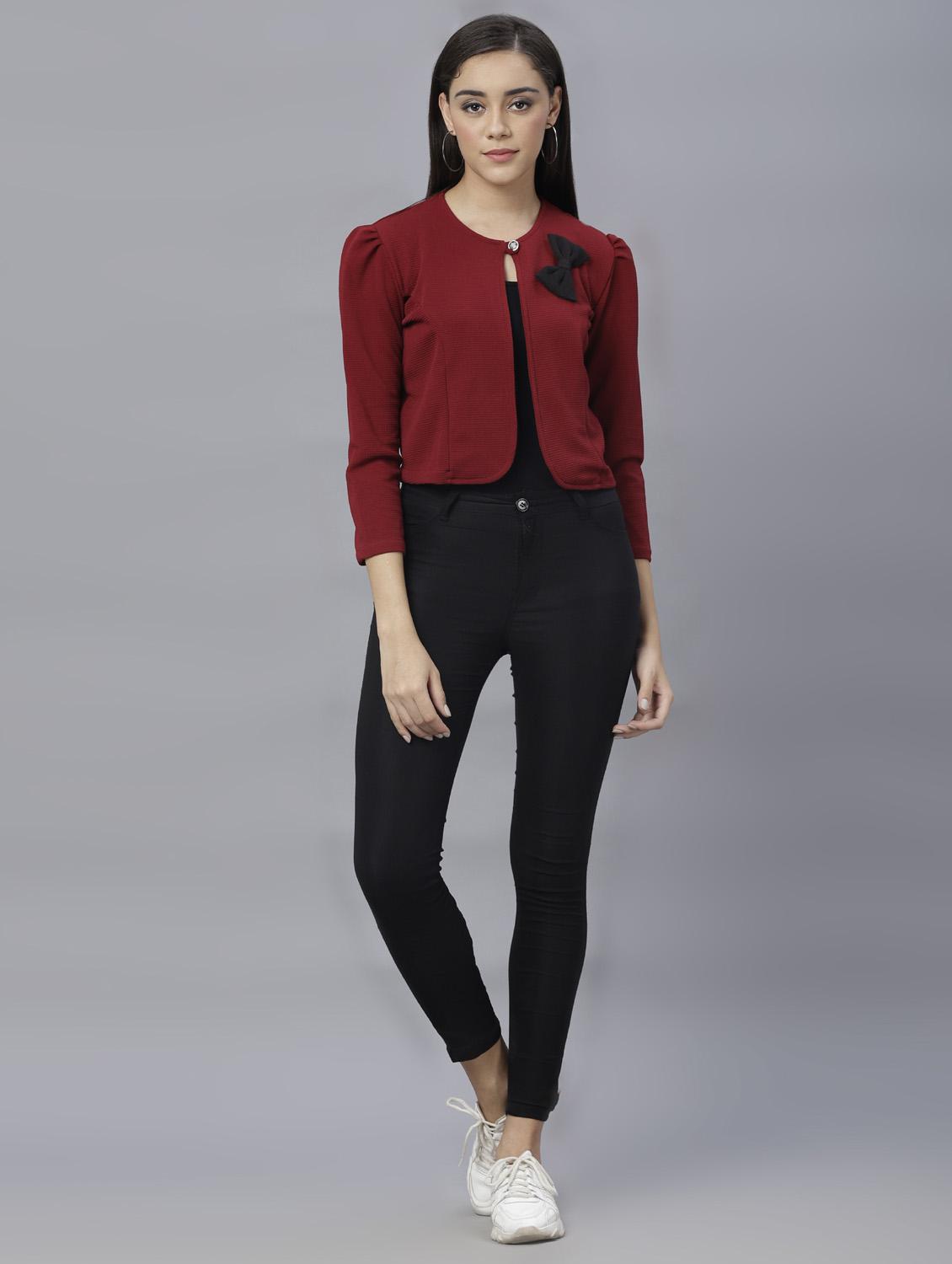 women maroon cotton blend summer jacket - 21322635 - Standard Image - 4