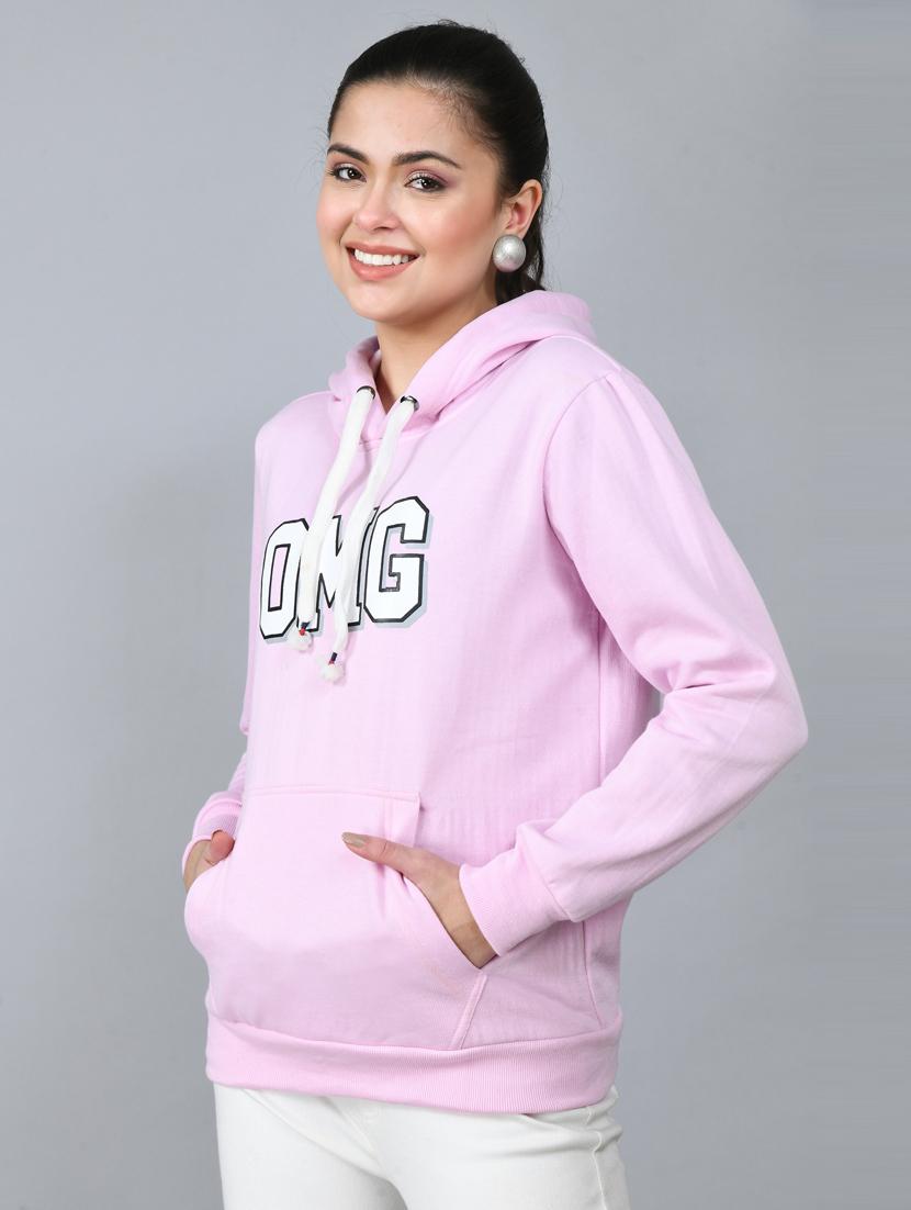 women pink fleece front print sweatshirt - 21322649 - Standard Image - 1
