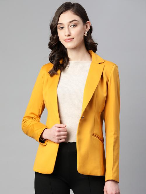 women solid lapel collar formal blazer - 21324434 - Standard Image - 0