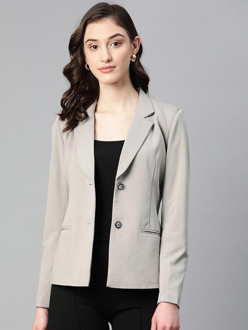 women solid lapel collar formal blazer - 21324436 - Standard Image - 0