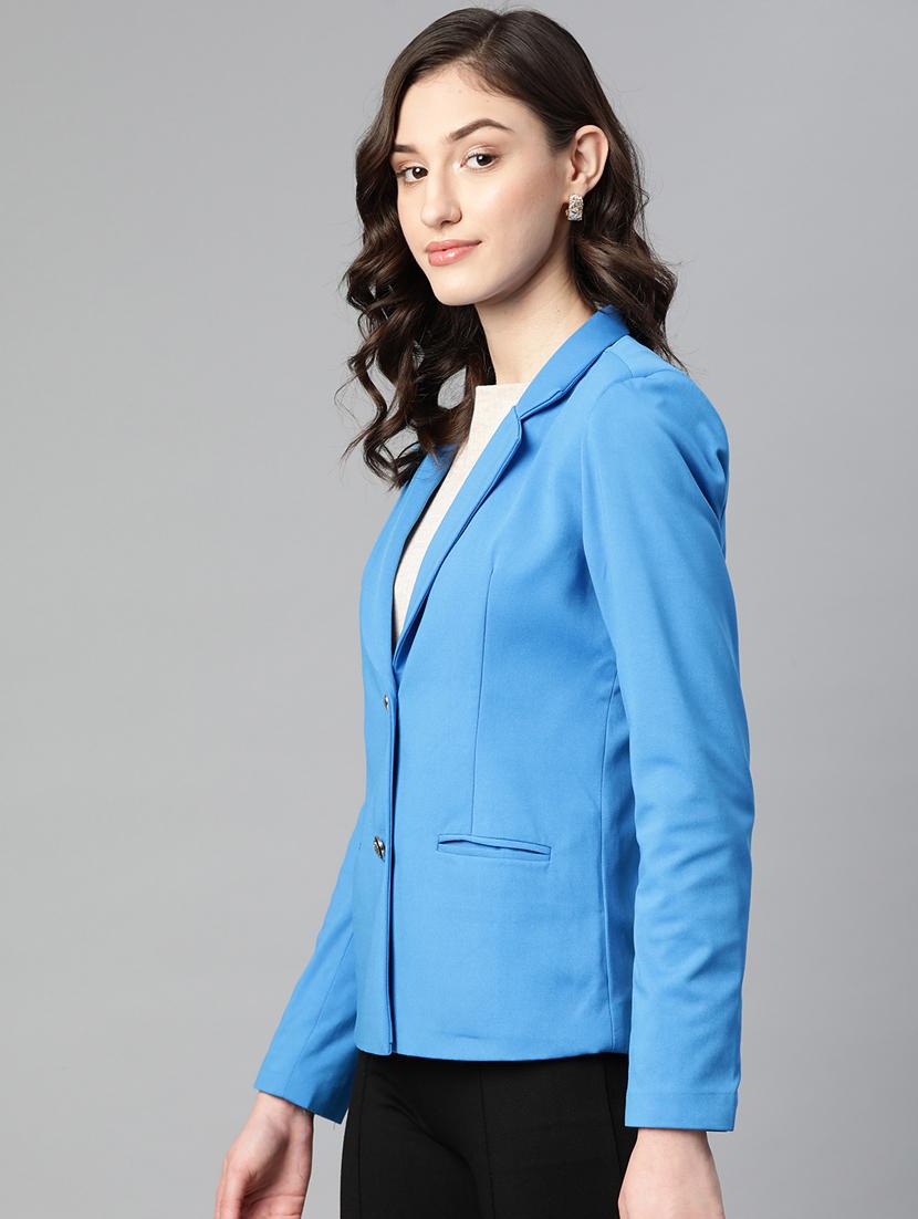 women blue polyester formal blazer - 21324437 - Standard Image - 1