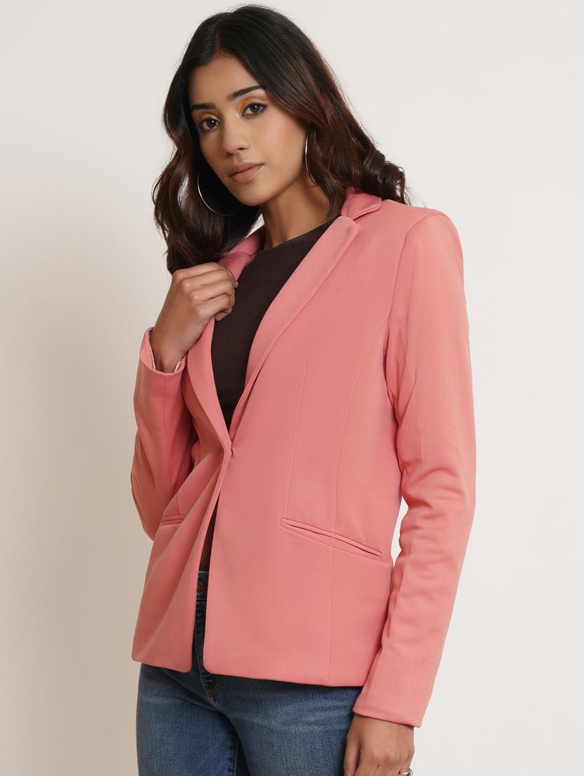 women solid lapel collar formal blazer - 21324439 - Standard Image - 1