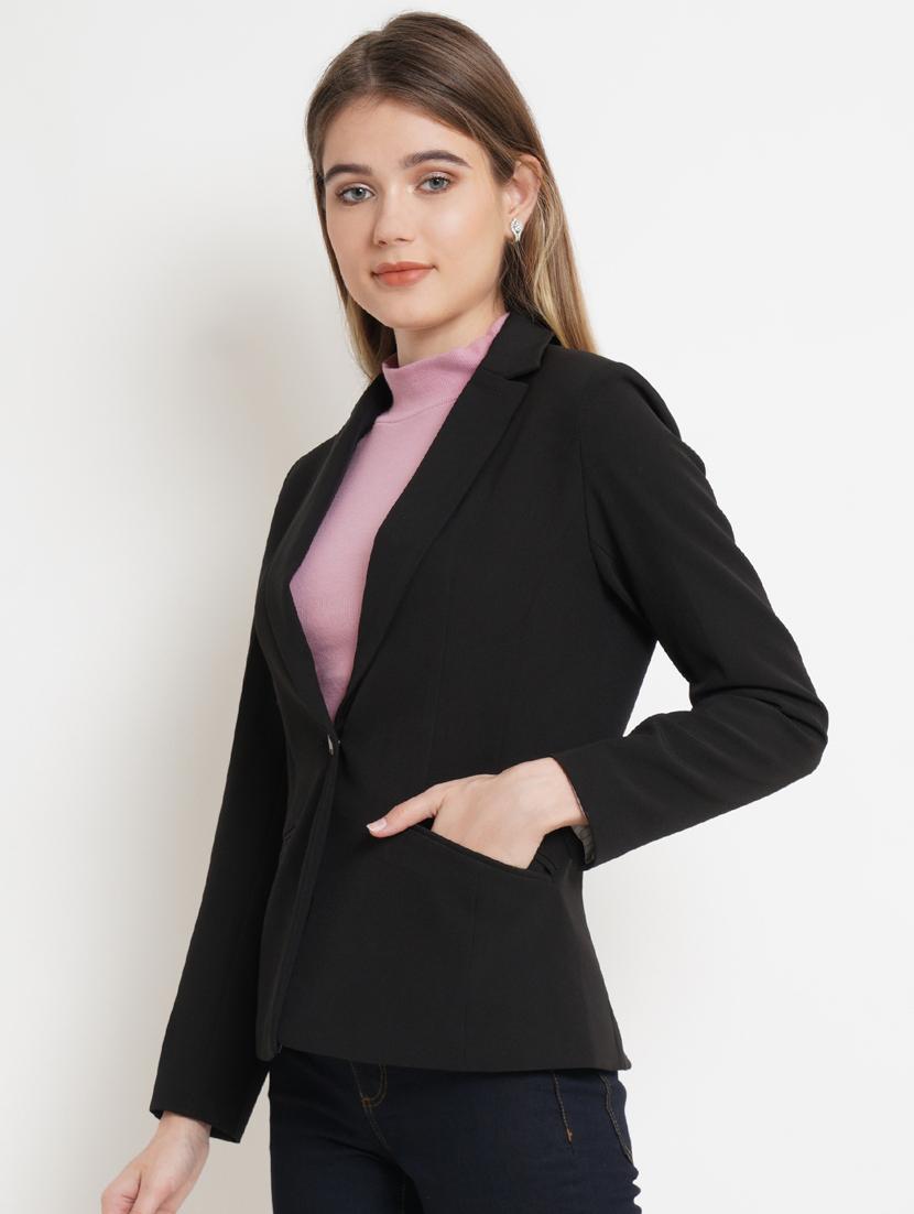 women solid lapel collar formal blazer - 21324442 - Standard Image - 1
