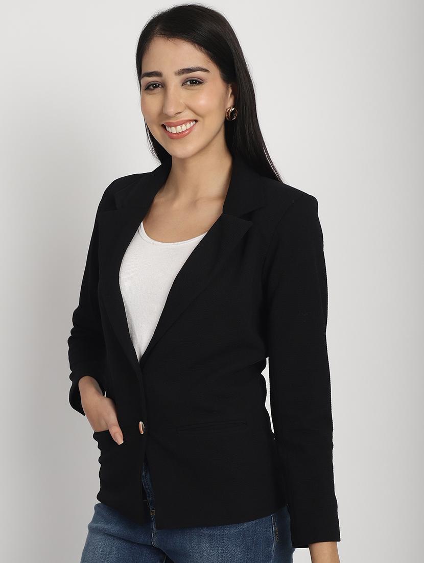 women solid lapel collar single breasted blazer - 21324445 - Standard Image - 1