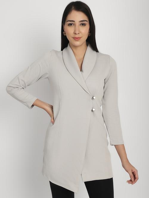 women grey polyester casual blazer - 21324447 - Standard Image - 0