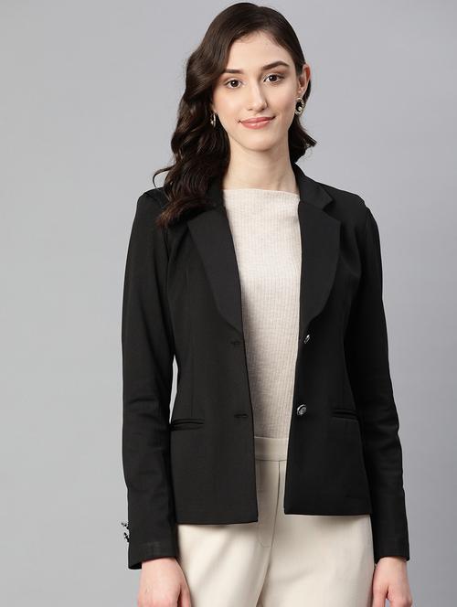 women solid lapel collar single breasted blazer - 21324448 - Standard Image - 0