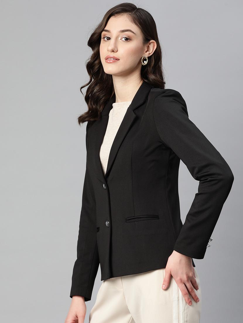 women solid lapel collar single breasted blazer - 21324448 - Standard Image - 1