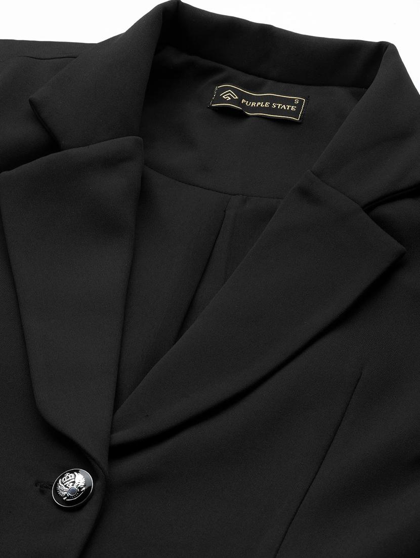 women solid lapel collar single breasted blazer - 21324448 - Standard Image - 4